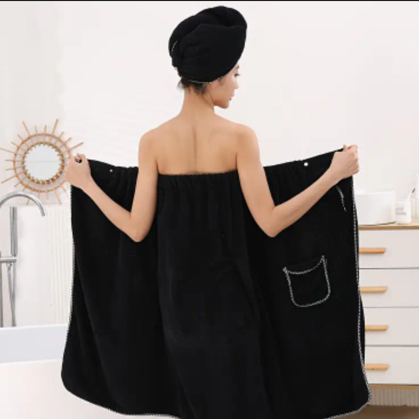 2Pcs Wearable Bath Towel With Hair Towel -  Bowknot Bath Skirt For Adults