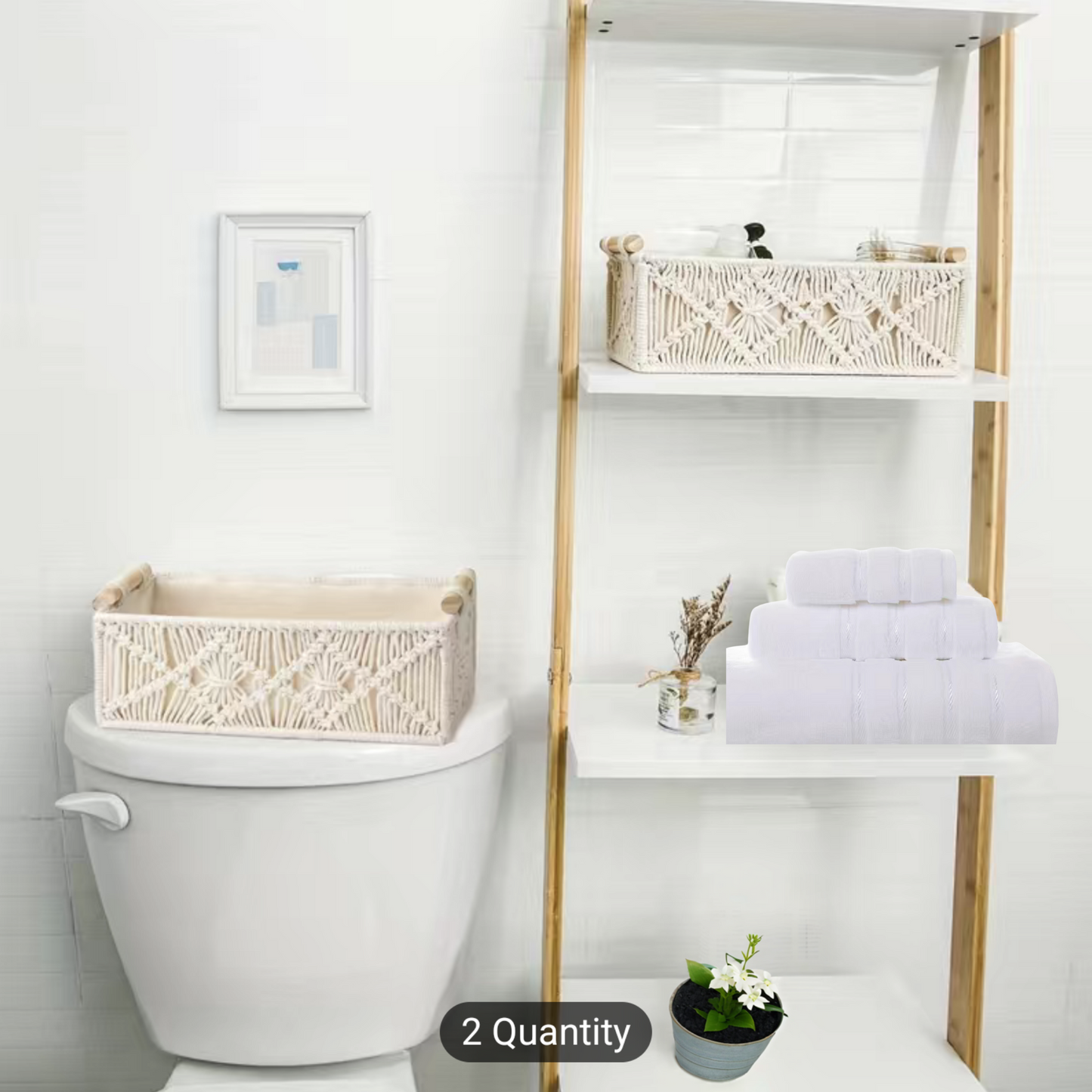 2Pcs Boho Macramé Tray With Wooden Handles