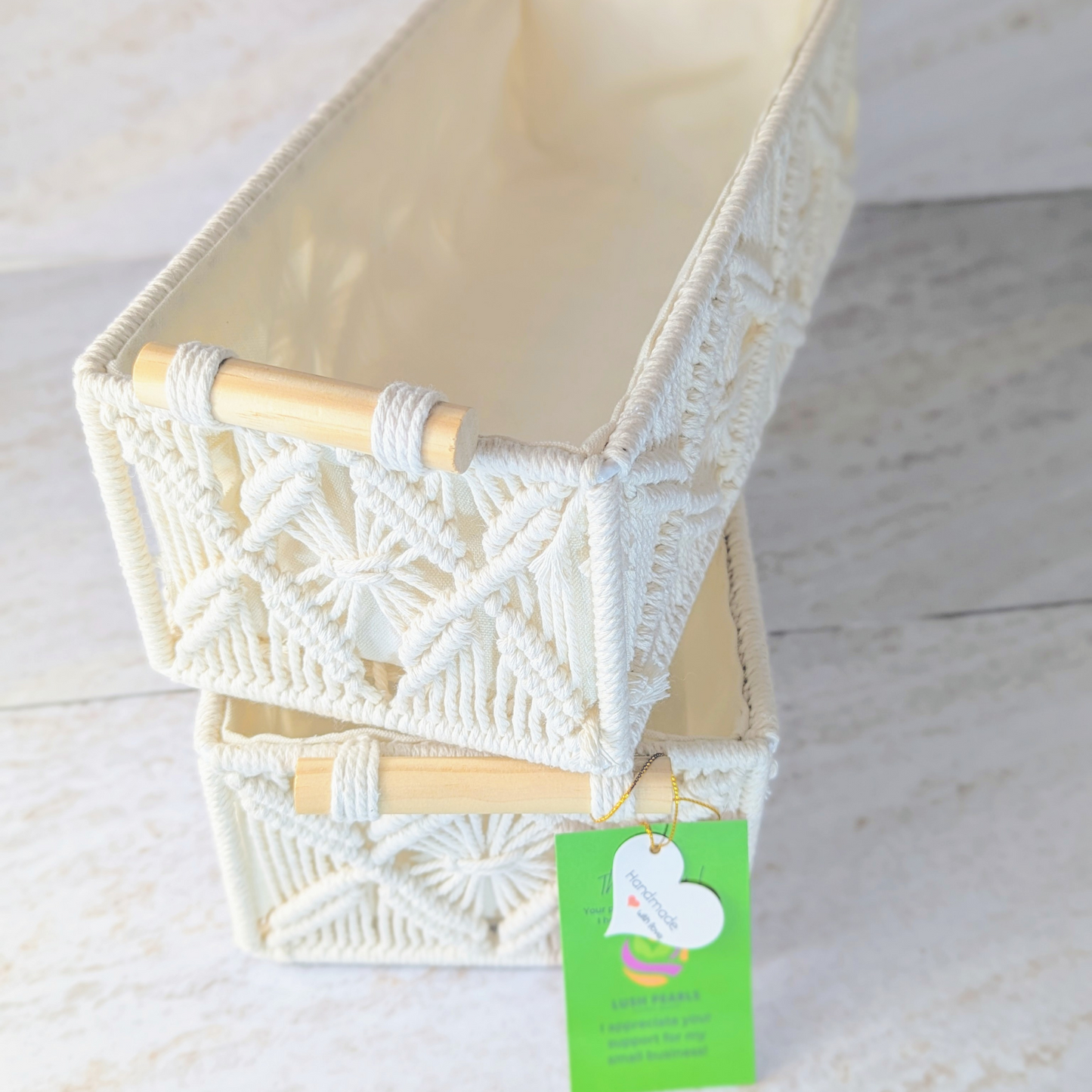 2Pcs Boho Macramé Tray With Wooden Handles