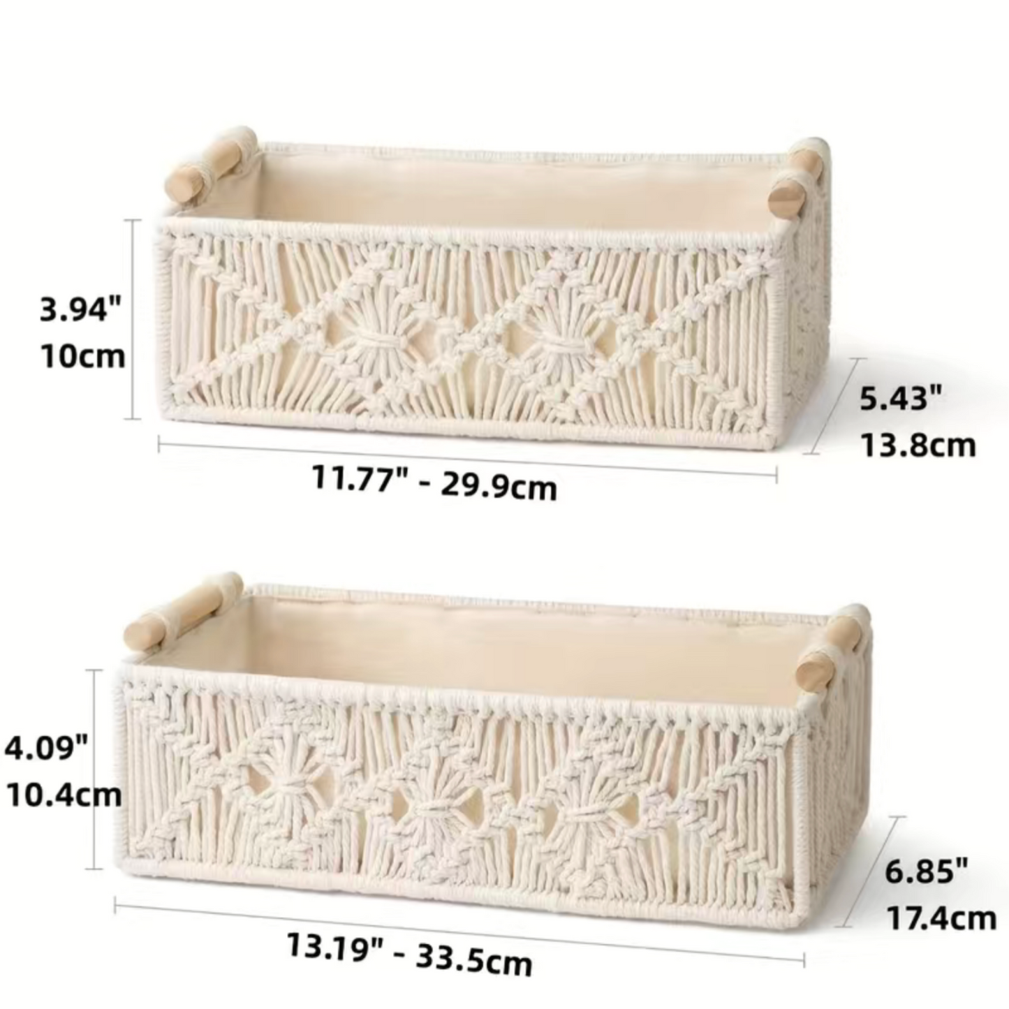 2Pcs Boho Macramé Tray With Wooden Handles