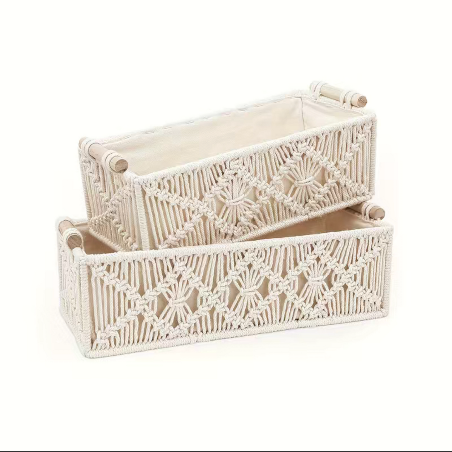 2Pcs Boho Macramé Tray With Wooden Handles