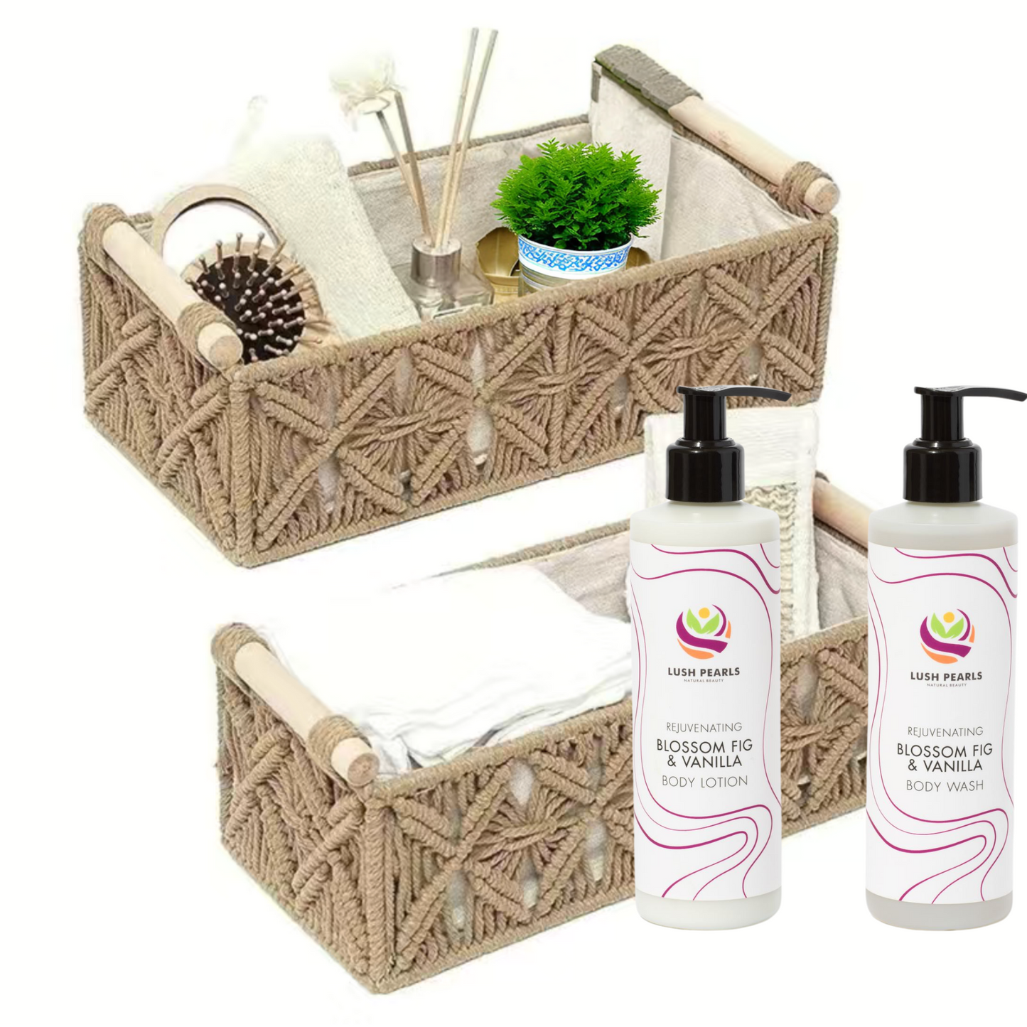 2Pcs Boho Macramé Tray With Wooden Handles