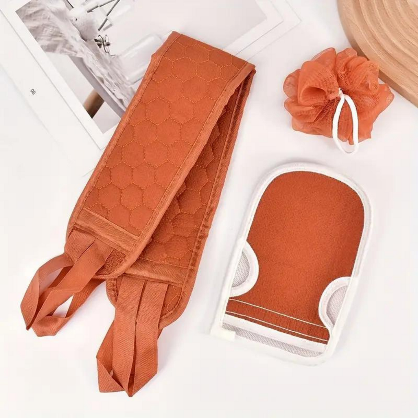 3 Pcs Exfoliating Scrubber Set - Sath Sponge Soofah, Shower Gloves, Back Exfoliating Loofah For Men And Women