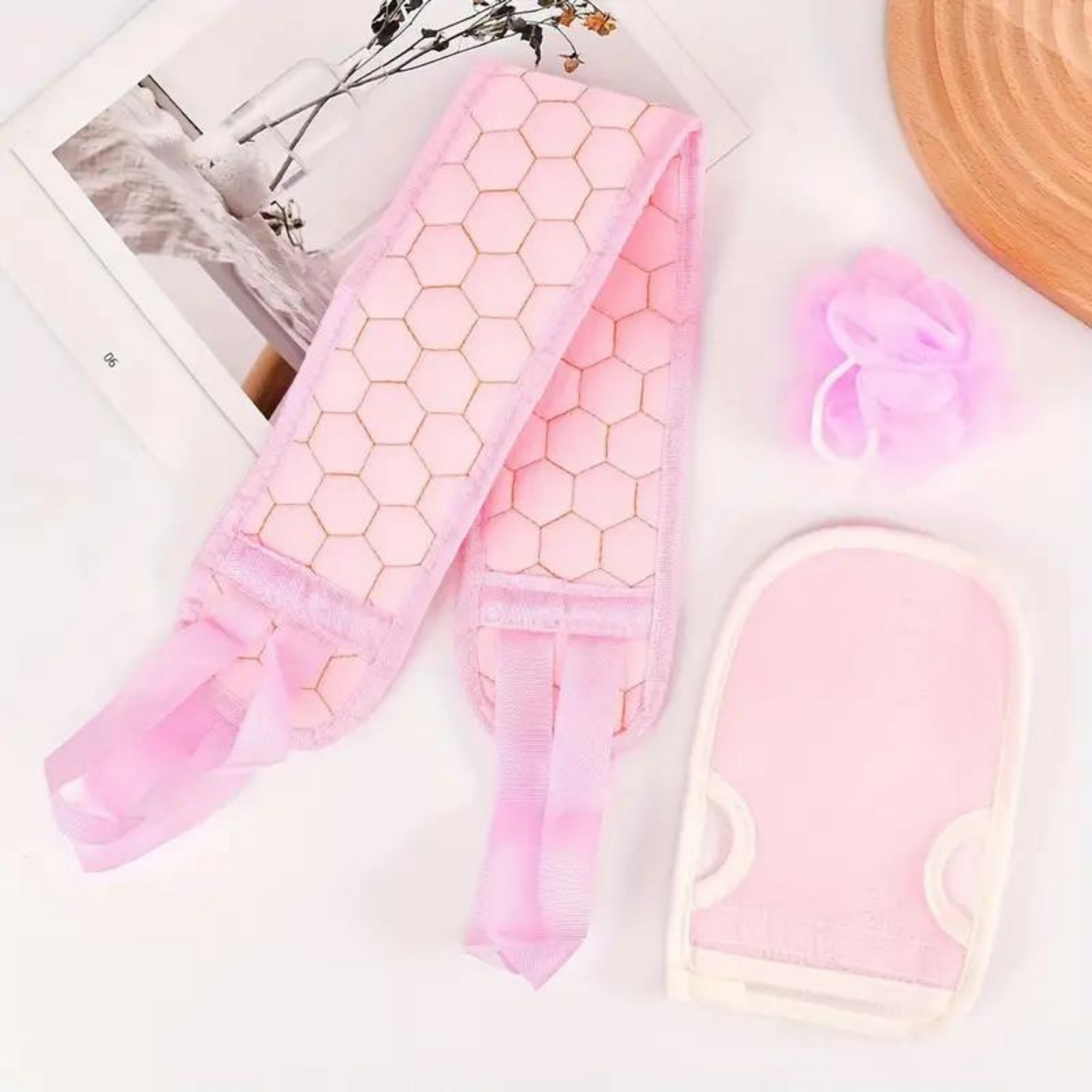 3 Pcs Exfoliating Scrubber Set - Sath Sponge Soofah, Shower Gloves, Back Exfoliating Loofah For Men And Women