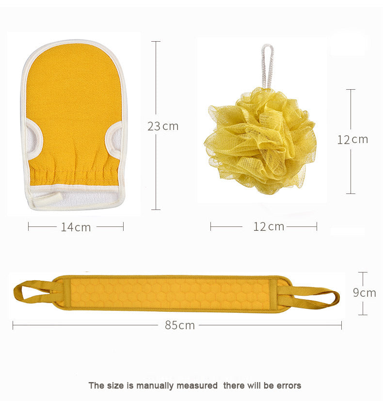 3 Pcs Exfoliating Scrubber Set - Sath Sponge Soofah, Shower Gloves, Back Exfoliating Loofah For Men And Women