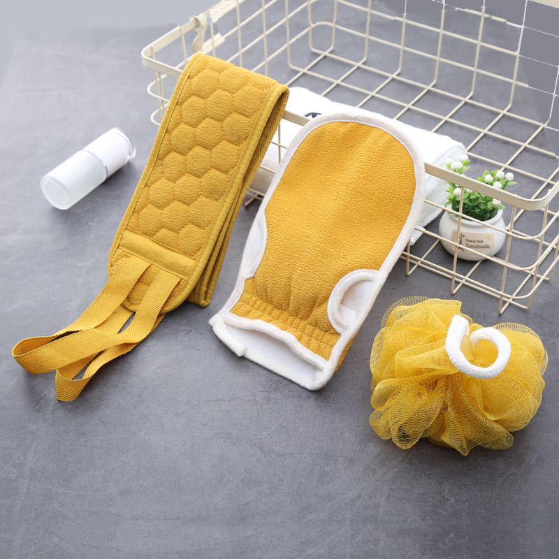 3 Pcs Exfoliating Scrubber Set - Sath Sponge Soofah, Shower Gloves, Back Exfoliating Loofah For Men And Women