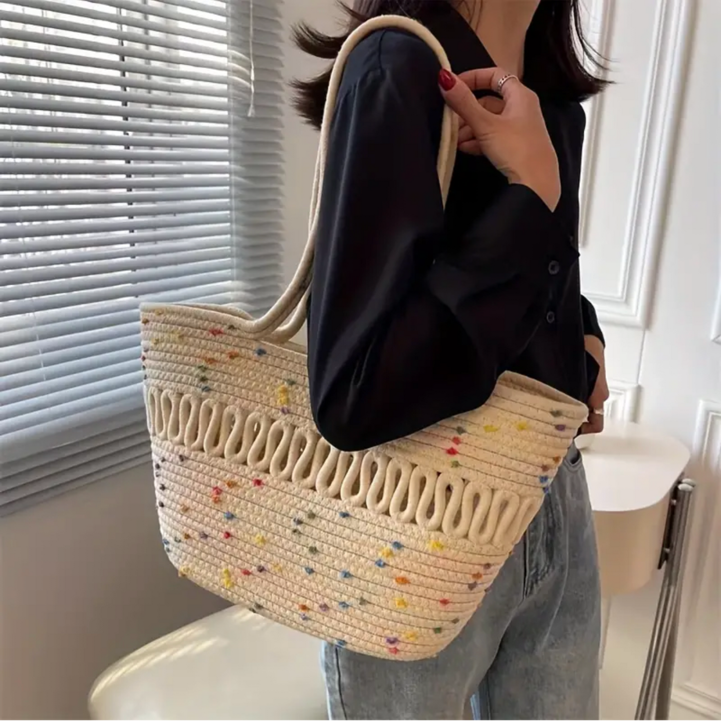 Spa Day Large Capacity Handmade Straw Leisure Bag