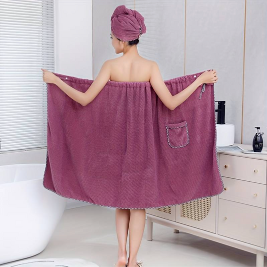 2Pcs Wearable Bath Towel With Hair Towel -  Bowknot Bath Skirt For Adults