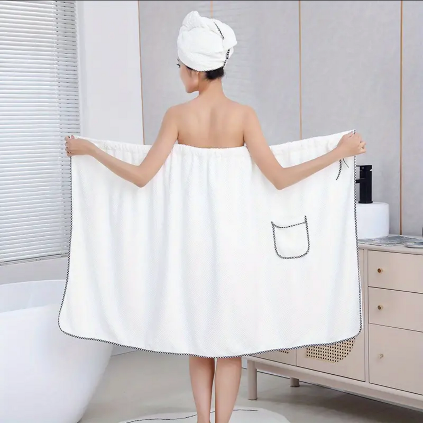 2Pcs Wearable Bath Towel With Hair Towel -  Bowknot Bath Skirt For Adults