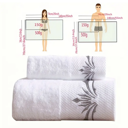 2/3Pcs Embroidery Super Plush White Pure Cotton Towel Set