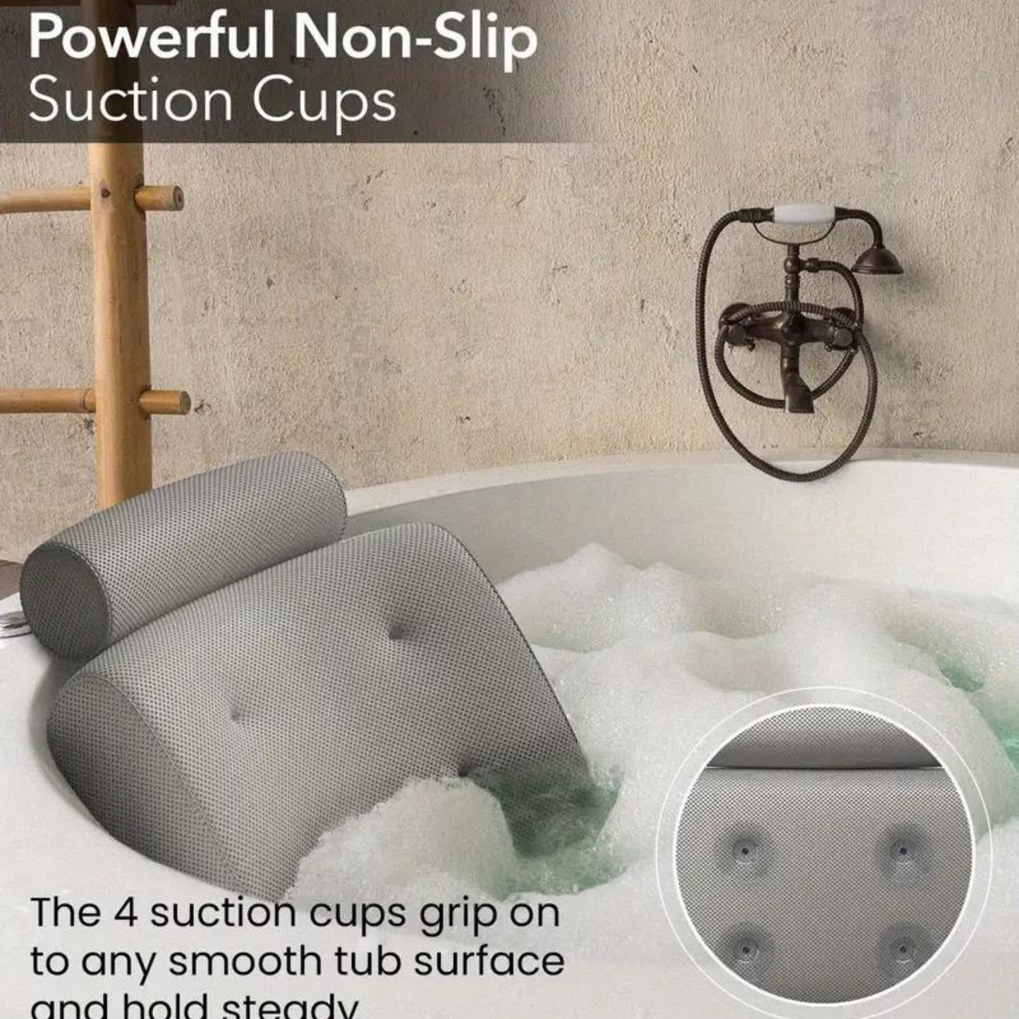 3D Mesh Spa Bathtub Headrest Pillow, With Suction Cups, Non-Slip