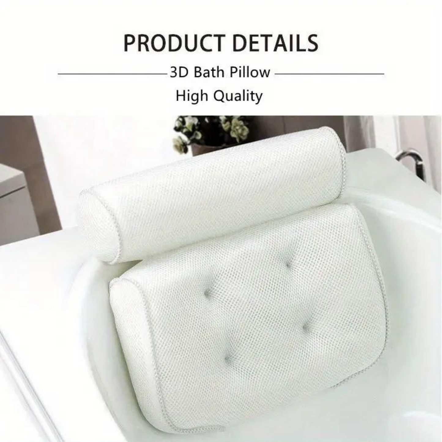 3D Mesh Spa Bathtub Headrest Pillow, With Suction Cups, Non-Slip