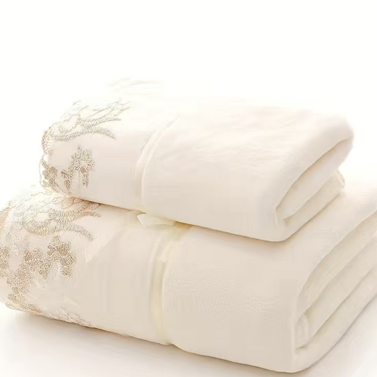 2Pcs Super Soft Lace Embroidery Towel Set
