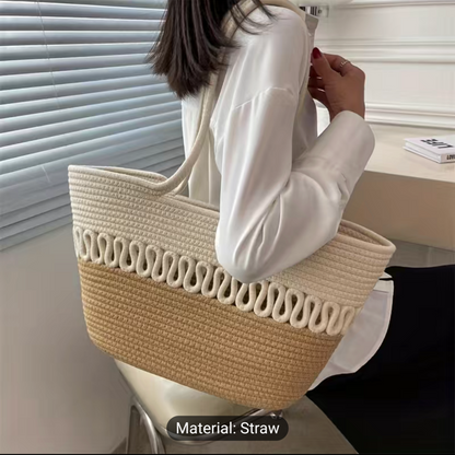 Spa Day Large Capacity Handmade Straw Leisure Bag