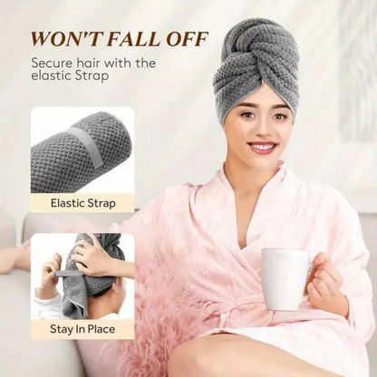 Large Microfiber Hair Towel Wrap With Elastic Band