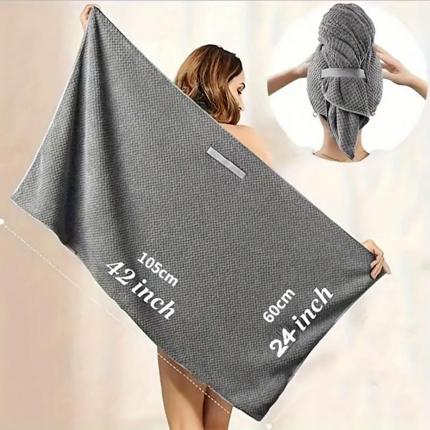 Large Microfiber Hair Towel Wrap With Elastic Band