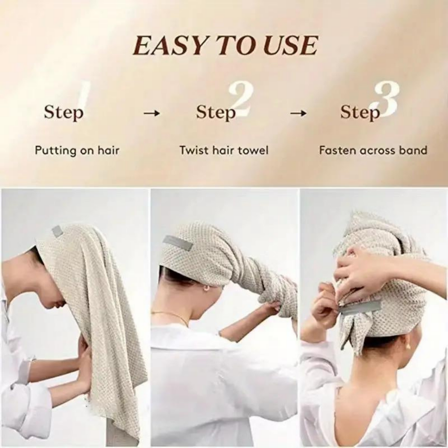 Large Microfiber Hair Towel Wrap With Elastic Band