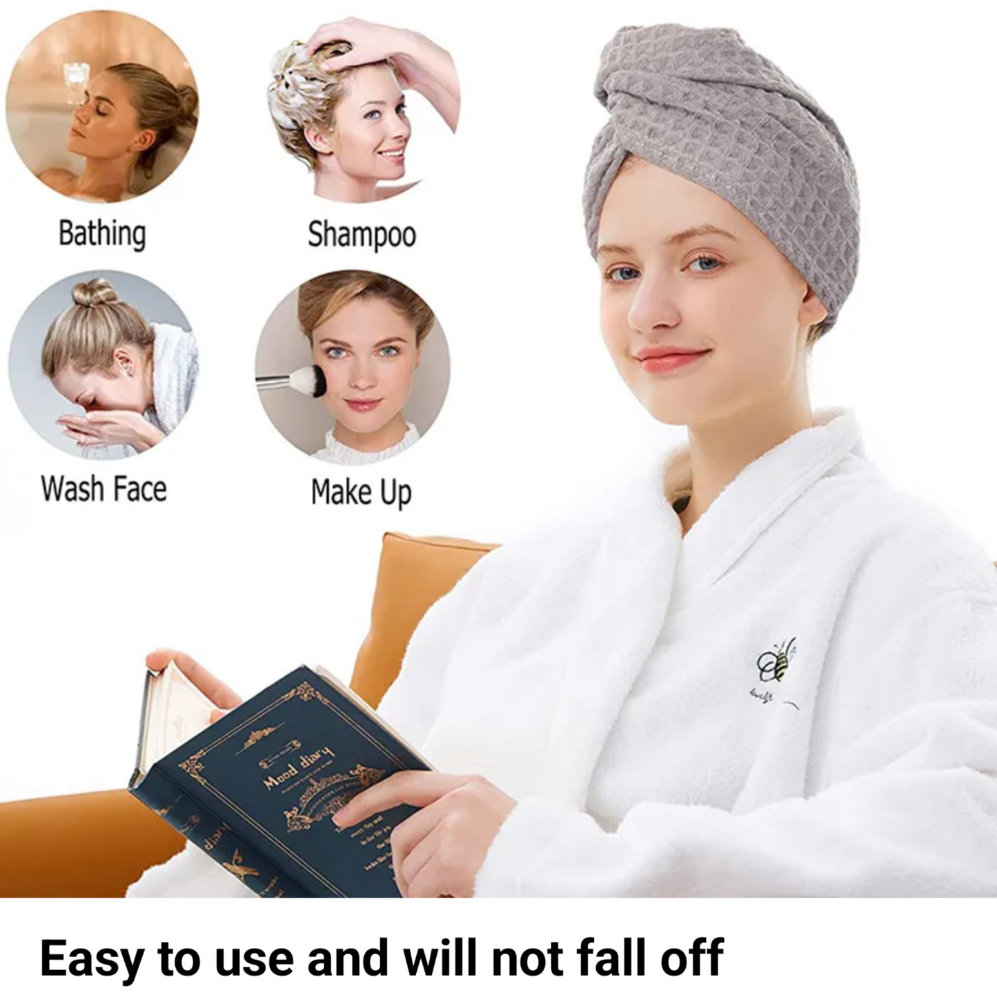 Waffle Soft Hair Drying Towel with Button