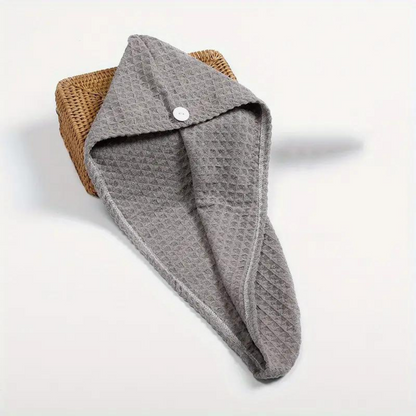 Waffle Soft Hair Drying Towel with Button
