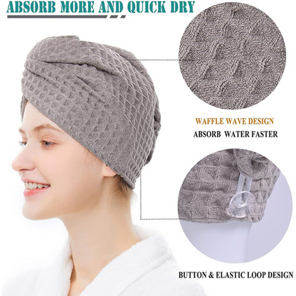 Waffle Soft Hair Drying Towel with Button