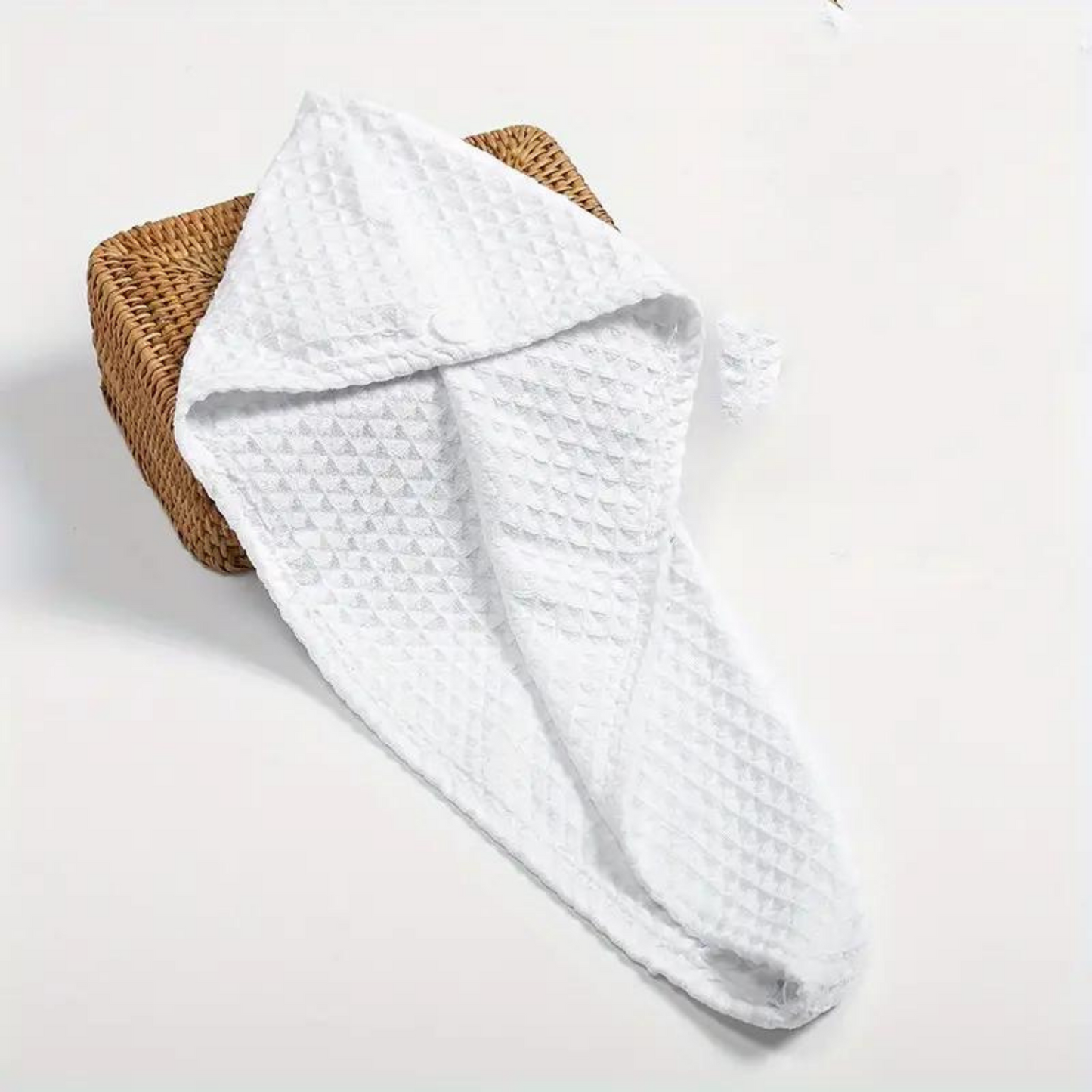 Waffle Soft Hair Drying Towel with Button