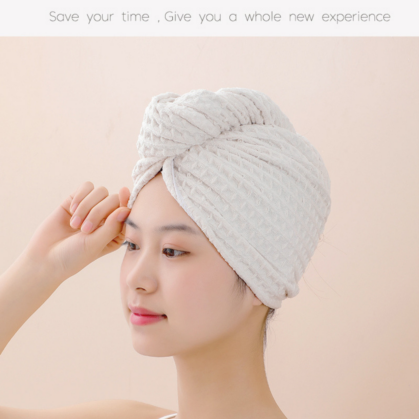 Waffle Soft Hair Drying Towel with Button