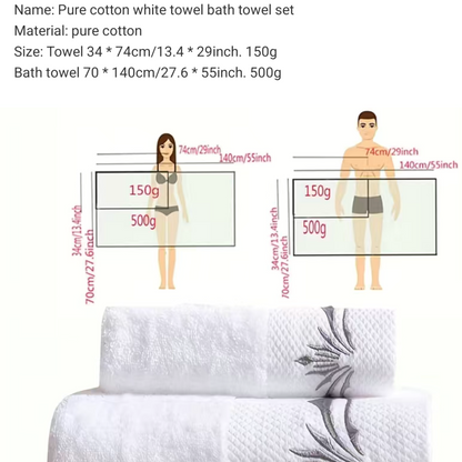 2/3Pcs Embroidery Super Plush White Pure Cotton Towel Set