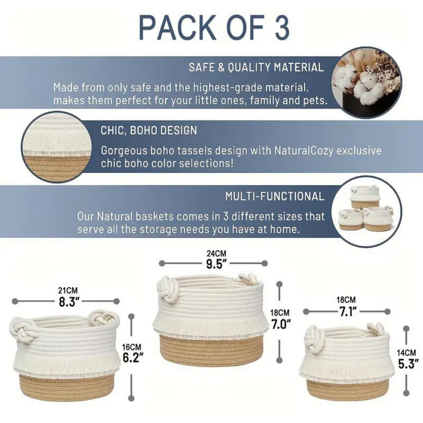 3Pcs Bathroom Decorative Storage Basket Set